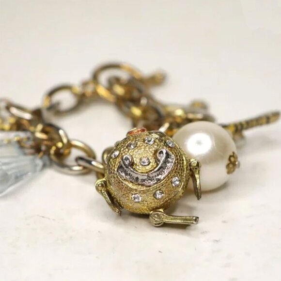 Vintage Juicy Couture Gold Charm Bracelet Y2K Blowfish Heart Crystals Palm Tree - Picture 7 of 11